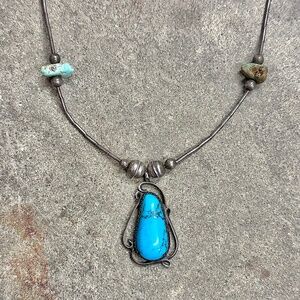 Very Old Turquoise Necklace Signed "SR"